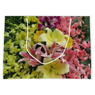 white + pink, green + purple, flower + blossom, as large gift bag