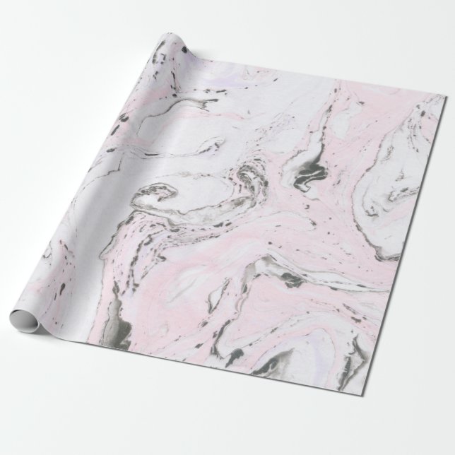 White Pink & Grey marble Swirls Wrapping Paper (Unrolled)