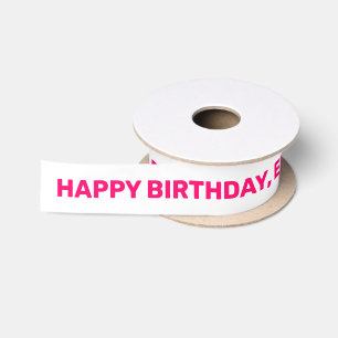White Pink Happy Birthday Name Personalised Satin Ribbon