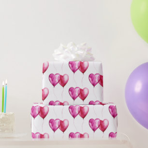 White Pink Heart Balloons Birthday Wrapping Paper