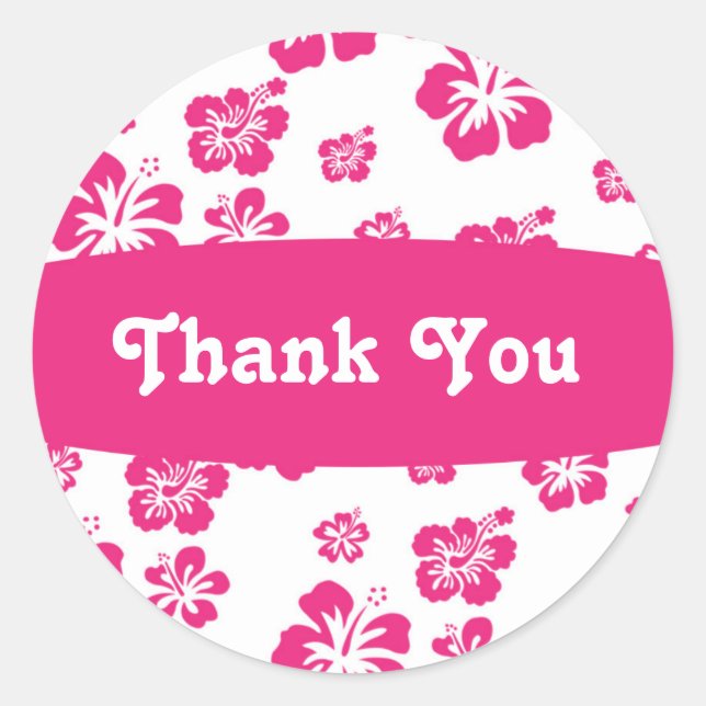 White & Pink Hibiscus Flower Floral Party Sticker (Front)