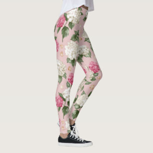 White pink Hydrangea floral seamless pattern Leggings