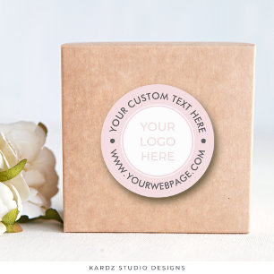 White PInk Logo Business Custom Text Round Sticker