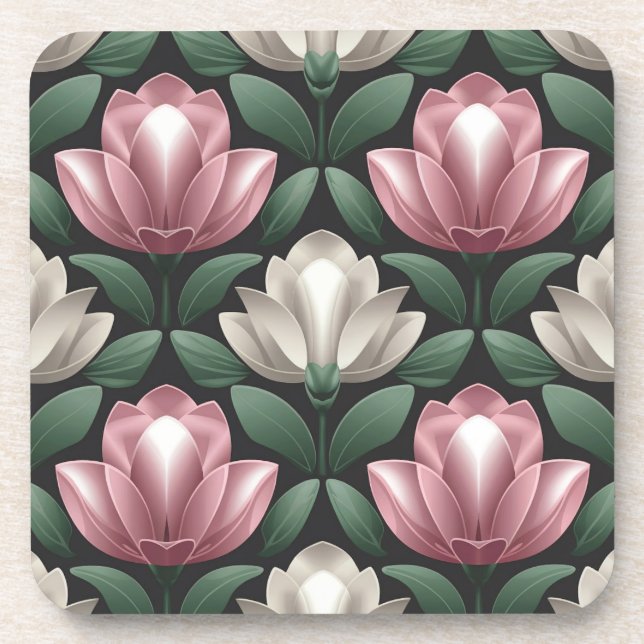 White Pink Magnolias Coaster Set (Front)