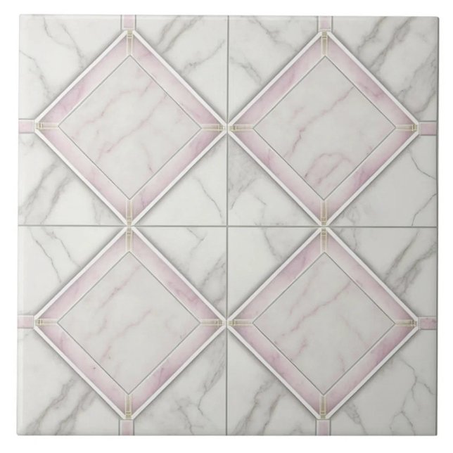 White Pink Marble Ceramic Tile for Large Surfaces (The complete printed tile design. Tiles sold individually.)