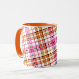 White Pink Orange Plaid Tartan Design Mug