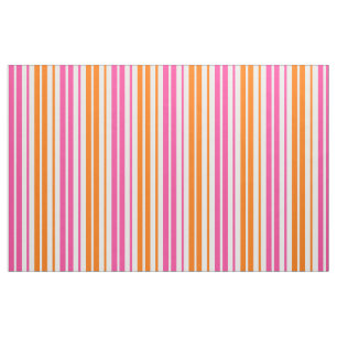 White Pink Orange Vertical Stripes Design Fabric