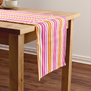 White Pink Orange Vertical Stripes Design Short Table Runner