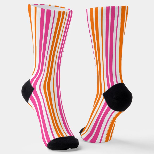 White Pink Orange Vertical Stripes Design   Socks (Angled)