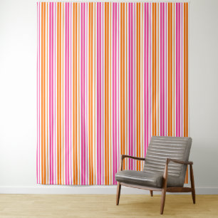 White Pink Orange Vertical Stripes Design Tapestry