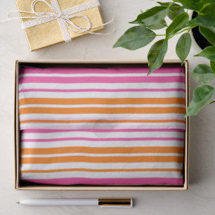 White Pink Orange Vertical Stripes Design Tissue Paper