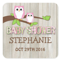 White & Pink Owl Baby Shower Stickers
