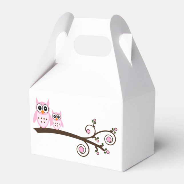 White & Pink Owl Theme Party Favours Favour Box (Front Side)