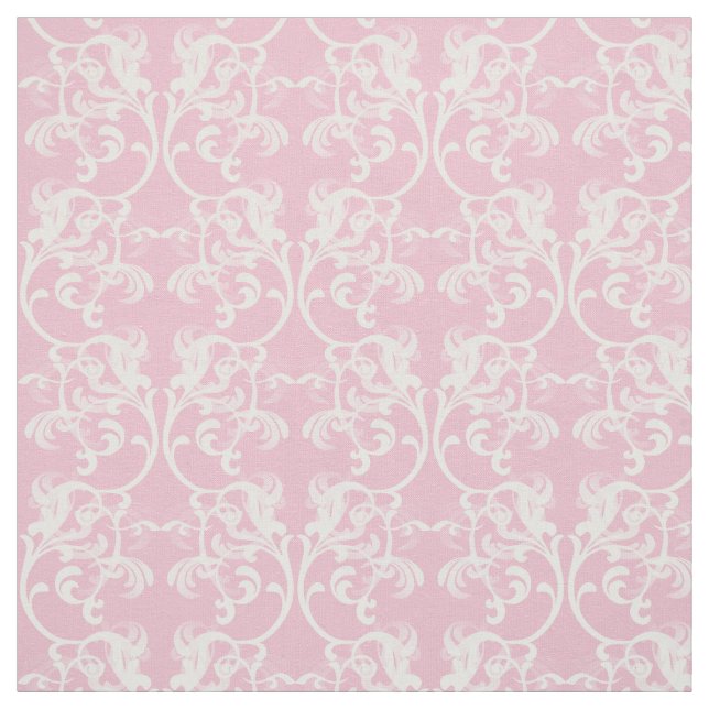 White Pink Parisian Damask Pattern Fabric (Swatch)