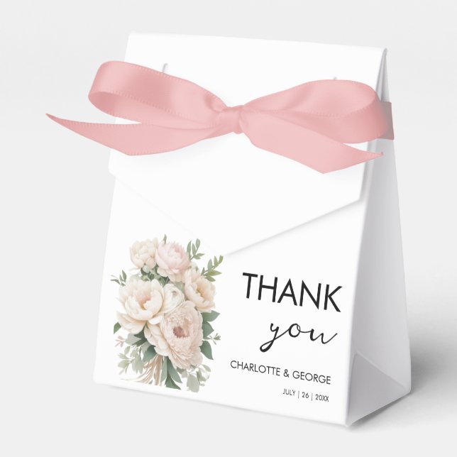 white pink peonies floral rustic wedding favours favour box (Front Side)