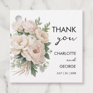 white pink peonies floral rustic wedding favours favour tags