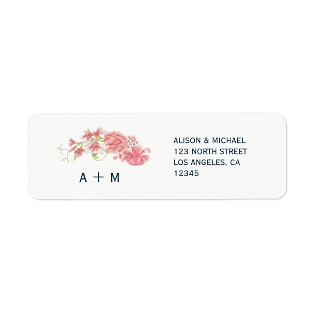 White pink peonies wedding elegant chic return address label (Front)