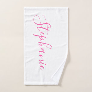 White Pink personalised monogram yoga towel