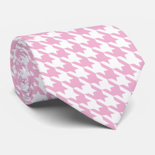 White Pink Pied de Poule Houndstooth Tie