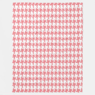 White & Pink Pied De Poule Pattern Fleece Blanket