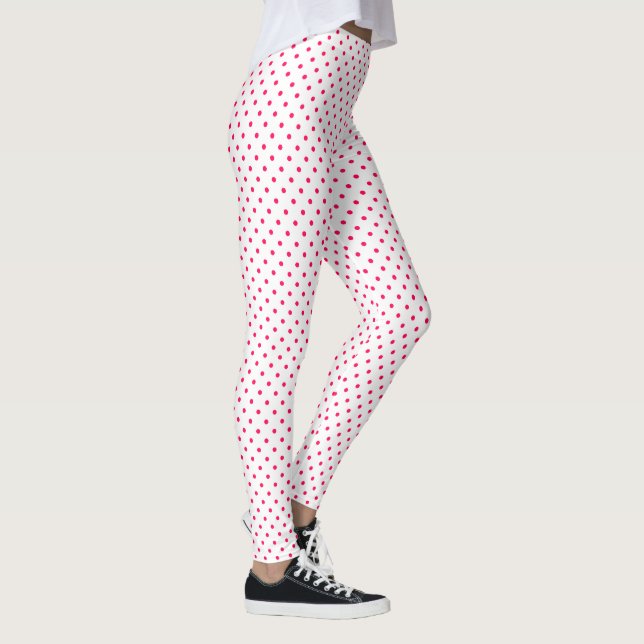 White Pink Polka Dot Pattern Leggings (Right)