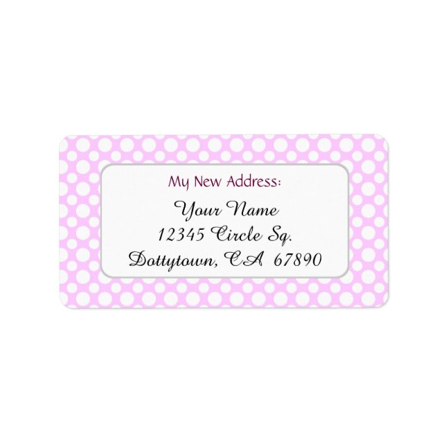 White Pink Polka Dots Custom New Address Label (Front)