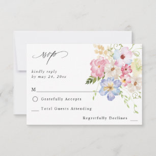 White Pink & Purple Floral no Meal RSVP Card