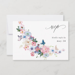 White Pink & Purple Floral w Meal RSVP 2 Card