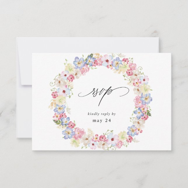 White Pink & Purple Floral w Meal RSVP Card (Front)