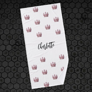 White pink queen crown name girl bath towel