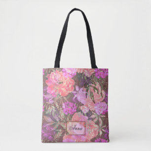 White, pink, red, peonies, flowers tote bag