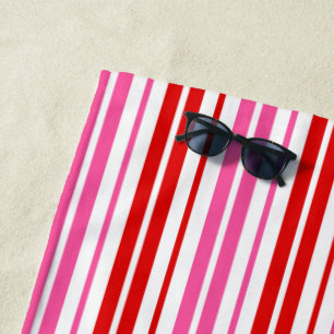 White Pink Red Vertical Stripes Design   Beach Towel