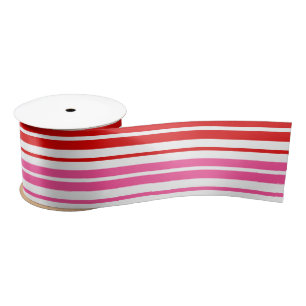 White Pink Red Vertical Stripes Design   Satin Ribbon