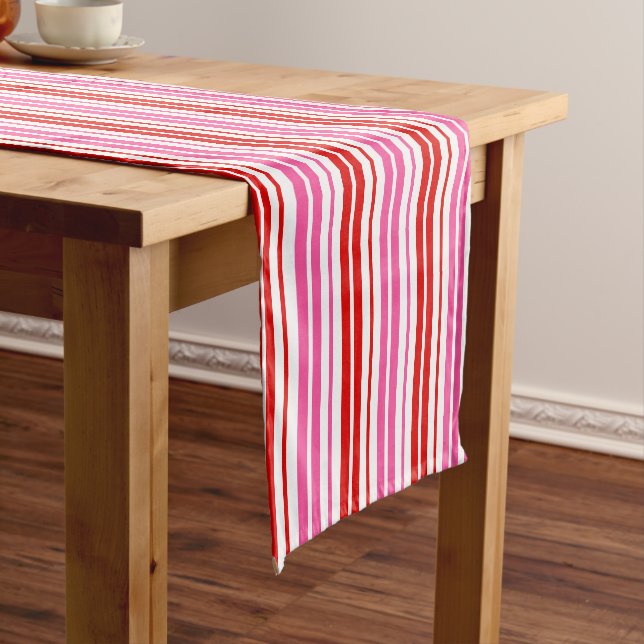 White Pink Red Vertical Stripes Design   Short Table Runner (In Situ)