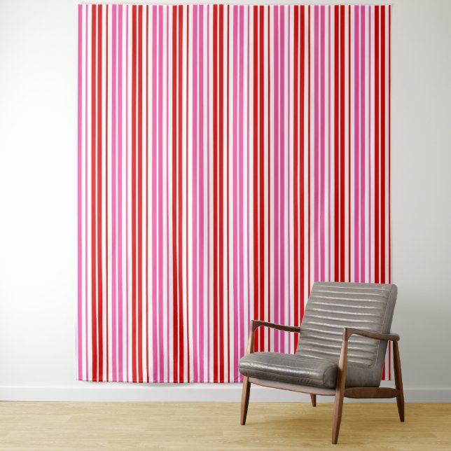 White Pink Red Vertical Stripes Design   Tapestry (In Situ)