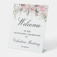 White Pink Rose Floral Quinceanera Welcome