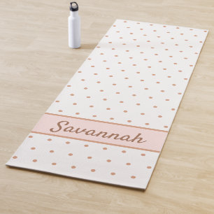 White pink rose gold dotted pattern monogram yoga mat