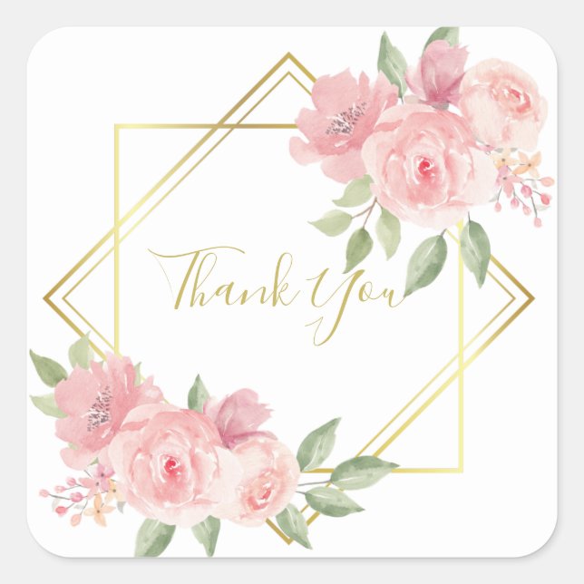 White pink rose square sticker (Front)