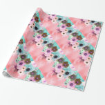 WHITE PINK ROSES AND ANEMONE FLOWERS WRAPPING PAPER<br><div class="desc">Elegant white pink roses and purple blue anemones on aqua blue teal background</div>