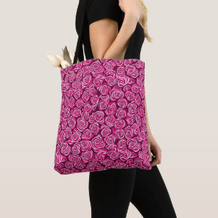 White Pink Roses Pattern Tote Bag
