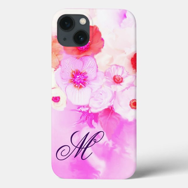 WHITE PINK ROSES, RED ANEMONE FLOWERS MONOGRAM Case-Mate iPhone CASE (Back)