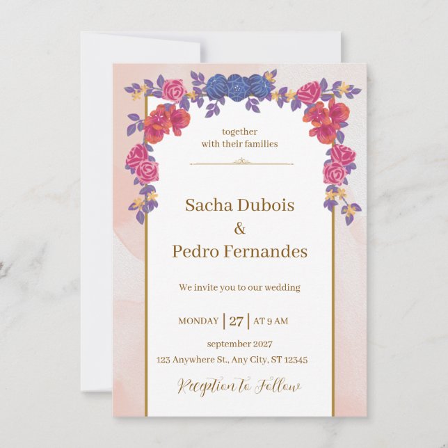 White Pink Simple Minimalist Wedding Invitation (Front)