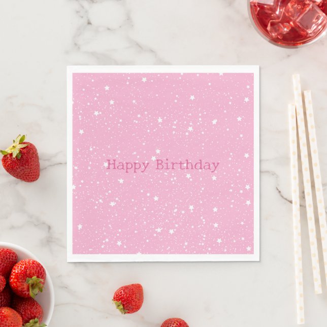 White Pink Sky of Stars Birthday Napkin (Insitu)