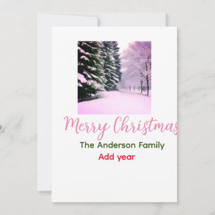 White pink snow merry Christmas add family name da Invitation