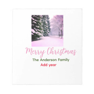 White pink snow merry Christmas add family name da Notepad