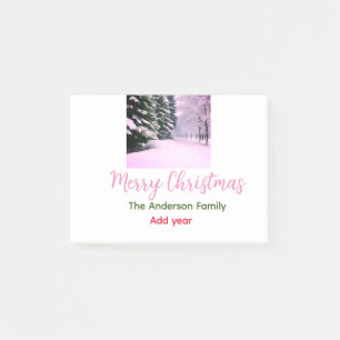 White pink snow merry Christmas add family name da Post-it Notes