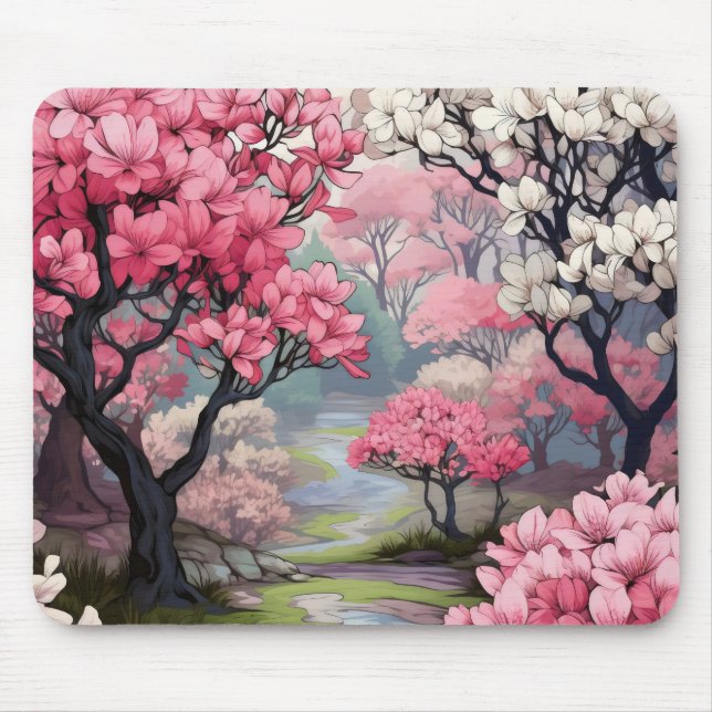 White Pink Spring Flowers Mouse Pad (Front)