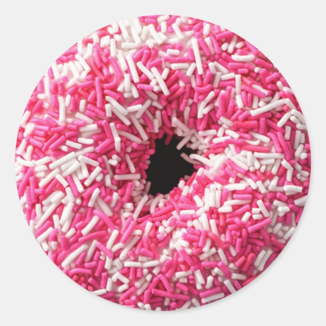White Pink Sprinkles Doughnut Classic Round Sticker (Front)