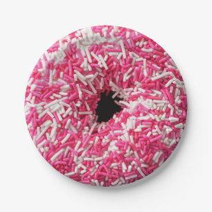 White Pink Sprinkles Doughnut Paper Plate