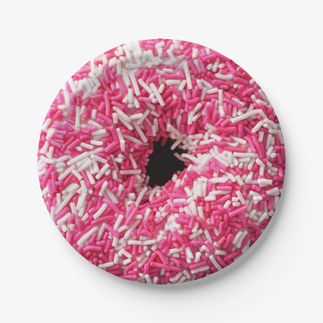 White Pink Sprinkles Doughnut Paper Plate (Front)